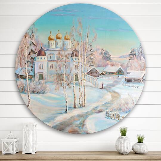 Designart - Country Road In Winter Landscape With Temple